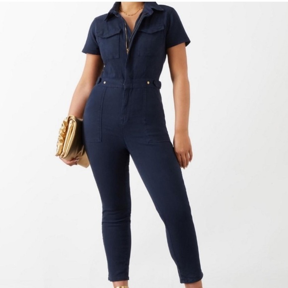 NWT NEW Good American Fit For Success Jumpsuit Navy Blue Rise Size 1 / Small